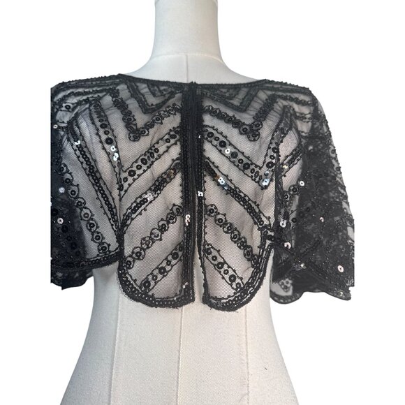 Vintage Black Sequin Sheer Capelet Shrug Bolero - Picture 6 of 14